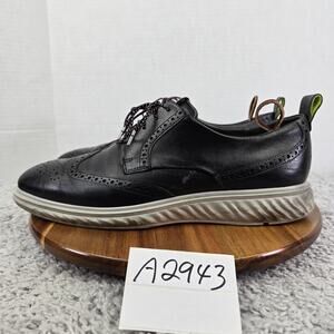 Ecco Mens 46 St. 1 Hybrid Lite Gray Leather Wingtip Medallion Casual Oxford Shoe